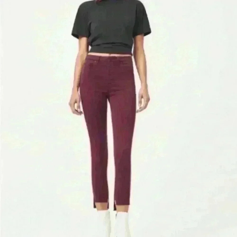 DL1961 NWT Womens Chrissy High-Rise Step-Hem Cropped Jeans Burgundy Size 24